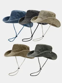 1pc New Women's Solid Color Patchwork Wide Brim Sun Hat, Suitable For Fishing, Hiking, Outdoor Activities And Daily Wear - Black - View 2