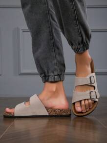 2025 Spring/Summer/Autumn/Winter Fashionable Men's Birken-Style Cork Bottom Sandals, Lightweight & Comfortable, PU Leather Upper, Adjustable Hook & Loop Closure, Non-Slip & Durable Cork Sole, Versatile For Casual Outings, Suitable For Men Who Pursue Both Fashion And Comfort - Beige - View 4