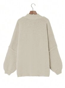 新款秋冬女装时尚骨边设计宽松单排扣圆领休闲毛衣开衫