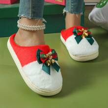 Kerststijl schattige bel en strik pluche warme antislip zachte pantoffels voor binnen en buiten