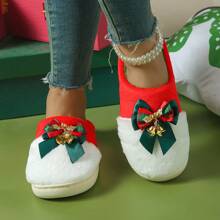 Kerststijl schattige bel en strik pluche warme antislip zachte pantoffels voor binnen en buiten