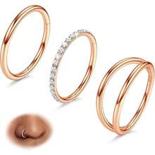 3pcs Nose Rings Hoops - 316L Surgical Steel Double Hoop Nose Rings 16G/18G/20G Hinged CZ Conch Piercing Jewelry Septum Clicker Lip Rings Cartilage Earring Helix Rook Tragus Daith 7mm/8mm/10mm