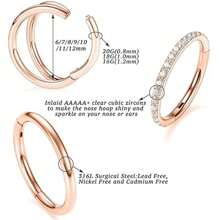 3pcs Nose Rings Hoops - 316L Surgical Steel Double Hoop Nose Rings 16G/18G/20G Hinged CZ Conch Piercing Jewelry Septum Clicker Lip Rings Cartilage Earring Helix Rook Tragus Daith 7mm/8mm/10mm