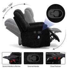 KORSER 360° Swivel Rocker Recliner Chair With Massage & Heating,Modern Sofa,Comfortable Chenille Fabric, Glider Recliner For Adults With Side Pockets & USB, Ideal For Living Room, Nursery, Bedroom,Black - 查看 9