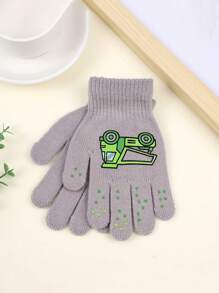 1 Pair Children Acrylic Knitted Gloves With Car Pattern, Warm Gloves For Autumn/Winter - Multicolor - View 3
