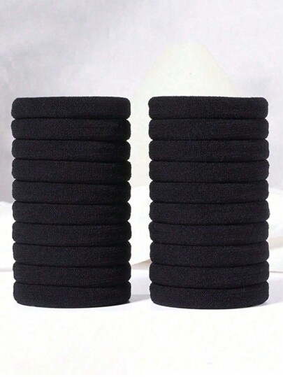 Pacote com 20 unidades de elásticos de cabelo grandes, ideais para cabelos grossos e cacheados (5 cm de diâmetro, pretos). Elásticos minimalistas pretos, feitos de material durável, fáceis de usar e que não se soltam. Mantêm o cabelo elegantemente no lugar, perfeitos para o dia a dia, esportes, trabalho, como prendedores de rabo de cavalo, elásticos de cabelo, roupas esportivas e acessórios para cabelo.