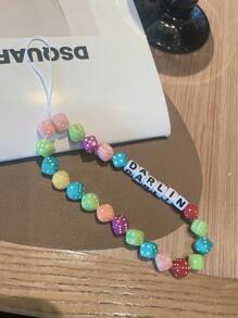 Customizable Fashion Character Random Mixed Color Dice Letter Bead Phone Chain, Personalized With Name, Slogan, Location, Date For Birthday, Anniversary, Gift, Daily Wear - Multicolor - View 2
