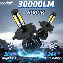 2pcs New Upgraded LED Bright Lamps 9005/HB3 9006/HB4 H4 H7 H11 H13 9007 6000K White 30000LM 180W Plug-N-Play Hi/Lo Beam All In One Quickly Spread Heat High Stability