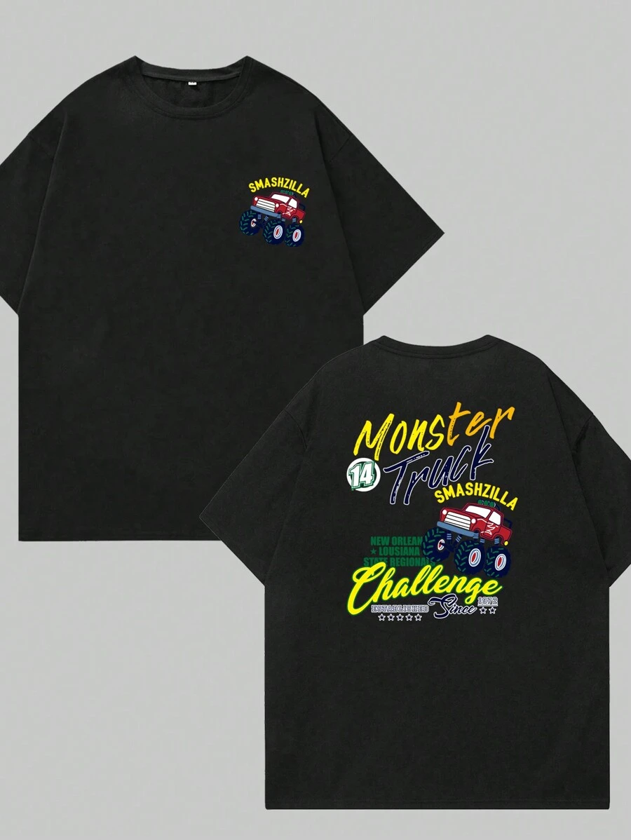 Cotton T-Shirt Streetwear Style Car Breathable Comfort Premium Soft T-Shirt - 黑色 - 查看 1