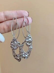 Bộ 1 khuyên tai kim loại bất đối xứng, phù hợp cho trang phục hàng ngày và ngày lễ của phụ nữ - Bạc - Xem 5