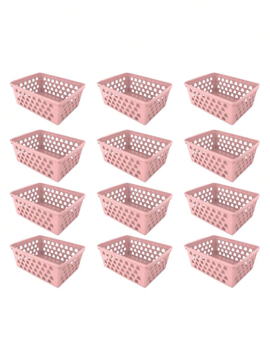 Kit 12 Multipurpose Basket GG Uninjet Ideal For Larger Items With Functional Design In White Black Pink Or Transparent Colors And Resistant Material - Rosa - 查看 1