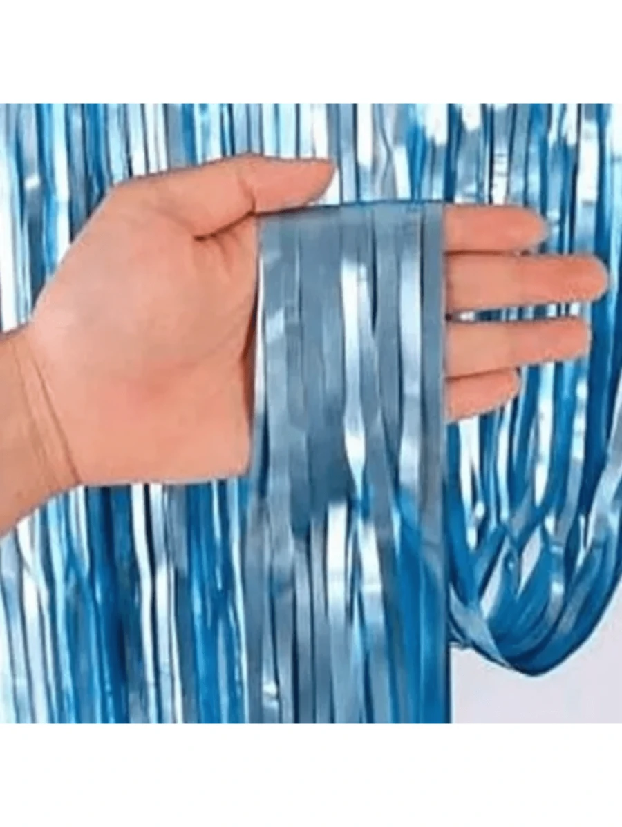 Kit 2 Plain Metallic Curtains With Ribbons 2x1m For Parties Decoration - 淺藍色 - 查看 1