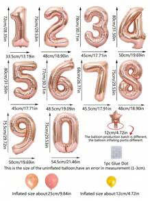 17 Stück/Set 0-9 Zahlenballons, 32 Zoll Folienballons mit Zahlen für Geburtstagsdekoration, Einschulung, Valentinstag - Verschiedenfarbig - Übersicht 7