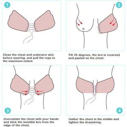 Sutiã adesivo invisível com asas de penas e decote realçador de decote Lala Goddess, sem alças e sem costas, para vestidos, vestidos e lingerie