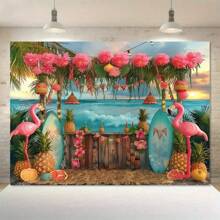 1 个夏季横幅，带有夏威夷火烈鸟花棕榈叶，专为户外和派对装饰而设计 - 通常适合，无需电力