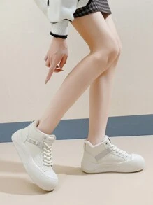 Giày thể thao cổ cao lót nhung Ins màu trắng dành cho nữ, giày trượt patin đa năng phong cách Hàn Quốc, ấm áp và giản dị - Màu be - Xem 9