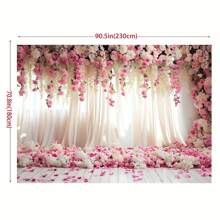1pc, Multifunctional Pink Floral Polyester Background Fabric - Suitable For Weddings, Birthdays, Dessert Tables, And Photo Booths - No Power Required