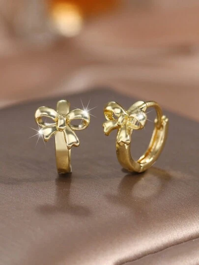 2只可爱蝴蝶结耳环，镀金耳环，生日派对、感恩节、毕业典礼首饰礼物