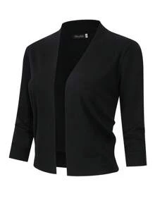 Women's 3/4 Sleeve Cropped Cardigan Sweaters Open Front Knit Short Bolero Shrugs - màu đen - Xem 1