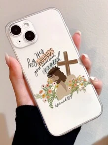 Capa de telefone cristã 1 peça com padrão de cruz de Jesus, cobertura total, transparente, anti-impressão digital, TPU, compatível com iPhone 13, iPhone 11, iPhone 14 Pro Max, iPhone 13 Pro, iPhone 15/15 Plus/15 Pro/15 Pro Max/12/12 Pro/12 Pro Max/14/14 Pro/13 Pro Max e outros modelos - Multicolorido - Ver 1