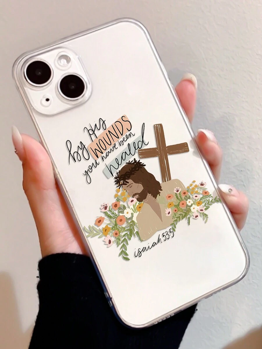 Capa de telefone cristã 1 peça com padrão de cruz de Jesus, cobertura total, transparente, anti-impressão digital, TPU, compatível com iPhone 13, iPhone 11, iPhone 14 Pro Max, iPhone 13 Pro, iPhone 15/15 Plus/15 Pro/15 Pro Max/12/12 Pro/12 Pro Max/14/14 Pro/13 Pro Max e outros modelos - Multicolorido - Ver 1