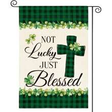 1PC Lucky Clover St. Patrick's Day Garden Banner Vertical Double Sided Buffalo Lattice Country Farmhouse Clover Patio Outdoor Decoration