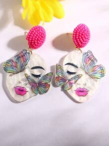 Pink Snail 时髦的手工种子珠耳环，可爱的蝴蝶和脸部设计，送给她的礼物 - 情侣、情人节、圣诞节、新年、生日、动物爱好者、丙烯酸树脂吊坠耳环，适合女士和女孩、夏季、冬季、度假、节日、海滩派对情人节、妈妈、母亲、母亲节、礼物