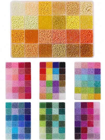 5200/36400 pièces De perles de verre colorées de 3 mm en forme de riz - Fournitures vibrantes pour la création de bijoux pour bracelets, colliers et artisanat perlé DIY - Multipack haute qualité, kit d'artisanat essentiel