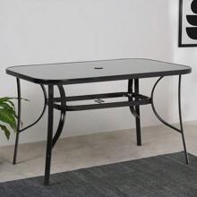 Living And Home Metallic And Tempered Glass Garden Table With Parasol Hole Outdoor - Square(120cm D x 80cm W x 70cm H ) - View 3