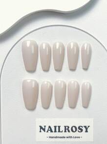 nailrosy 10Pcs Handmade Press On Nails Kit Long Coffin Beige And White Elegant Minimalist Old Money Japanese Style Modern Korea Style Fresh Design Chic French Style Neutral Classical Creative Glossy Finish Shimmery Ombre 1 Account Manicure Set Includes Adhesive Tabs 1 Mini File Full Cover Fake Nails Design Nail Supplies Nails - Beige - View 4