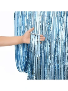 Kit 2 Plain Metallic Curtains With Ribbons 2x1m For Parties Decoration - 淺藍色 - 查看 2