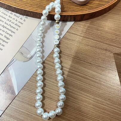 Customized Pearl Alphabet Mobile Phone Chain, Fashionable And Elegant, Customizable With Name, Slogan, Location Or Date, Suitable For Birthday, Anniversary, Gift Giving And Wearing