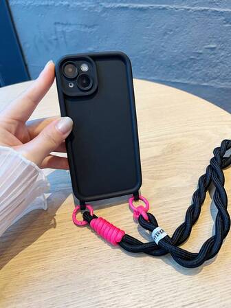 1 套手工编织撞色肩带手机壳，防震软壳，适用于 11 12 13 14 15 16 17 Pro Max