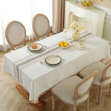 1 Piece Square Fringed Tablecloth, Plant Leaf Embroidery Linen Texture Fringed Tablecloth, Waterproof Dining Room Kitchen Table Cover Dust-Proof Decorative Coffee Table Desk Cloth, Suitable For Daily Home Decor, Holiday Party Decoration - Autumn Leaves Coffee - View 8