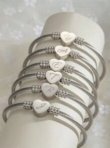 1 件可爱简约风格青春爱心吊坠英文首字母手链，送给男孩和女孩的最个性化礼物 - 均碼 - 查看 2