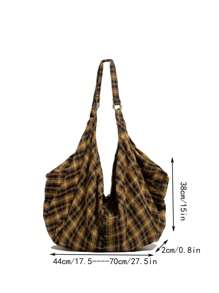 Túi đeo vai họa tiết kẻ caro dung tích lớn, Túi đeo chéo nữ, Túi tote đa năng thường ngày, Thích hợp đi làm, đi học, du lịch - trái cam - Xem 5