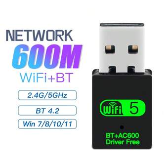 FENVi AC600 USB WiFi BT 4.2 Adapter Dual Band 2.4/5Ghz Draadloos Netwerk Externe Ontvanger Mini USB Wilress Wi-Fi + Blue-Tooth Dongle Voor PC/Laptop/Desktop
