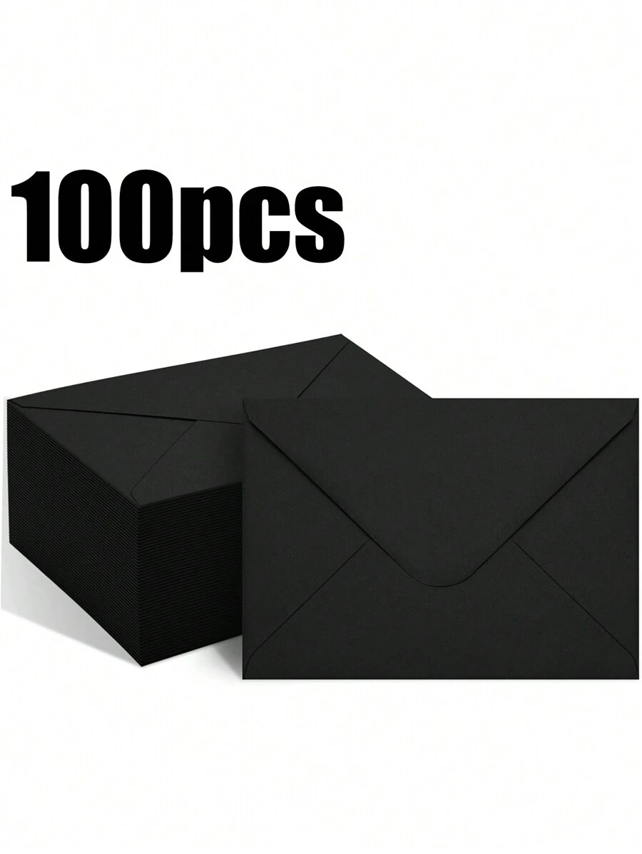 100 chiếc phong bì đen trơn, phong bì thư mời kinh doanh cỡ nhỏ, phong bì lễ cưới, túi đựng thiệp V-Flap, thích hợp cho lễ tốt nghiệp, thư mời, tiệc theo chủ đề, thiệp cưới và ngày lễ - màu đen - Xem 1