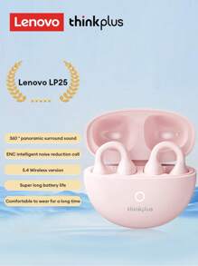 Lenovo 联想LP25蓝牙耳机，耳挂式运动耳机，蓝牙5.4，降噪，定向音频，高品质音效，低延迟，长续航，智能触控，兼容苹果和安卓设备 - 粉色 - 查看 2