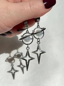 1Pair Gothic Punk Style Drop Earrings Four-Pointed Star Cross Simple Fashion Ear Stud Women Couple Rock Ear Piercing Jewelry - 耳環 - 查看 7