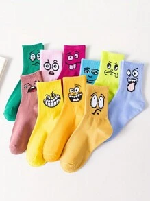 20 双女式趣味卡通表情透气吸湿排汗中筒袜，秋季