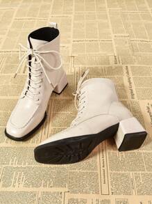 Fall/Winter 2025 Women's Pointed Toe Lace-Up Mid-Calf Boots - Beige - View 2