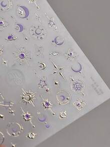 1 pieza Pegatinas de arte de uñas de alta calidad con diseños 3D de sol dorado, estrella, luna y mariposa, nuevos suministros para uñas de efecto metálico - Multicolor - Ver 3