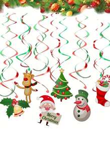 12 piezas, Decoraciones colgantes de remolinos navideños, adornos navideños colgantes de muñeco de nieve para decoración de interiores y exteriores, suministros para fiestas navideñas - Multicolor - Ver 4