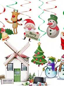 12 piezas, Decoraciones colgantes de remolinos navideños, adornos navideños colgantes de muñeco de nieve para decoración de interiores y exteriores, suministros para fiestas navideñas - Multicolor - Ver 3