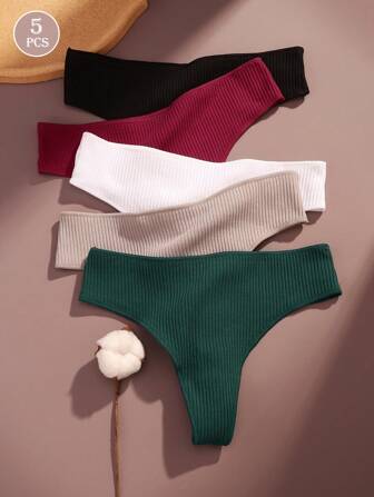 5 st/pack vertikalt randiga enfärgade sexiga stringtrosor för kvinnor