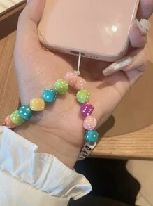 Customizable Fashion Character Random Mixed Color Dice Letter Bead Phone Chain, Personalized With Name, Slogan, Location, Date For Birthday, Anniversary, Gift, Daily Wear - Multicolor - View 3