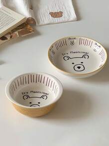 1 pièce Bol en céramique avec ours en relief créatif, assiette de vaisselle mignonne pour la maison, bol à salade, plat à dessert