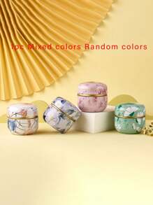 1pc Random Color Mixed Metal Tea Tin, Candy Jar, Round Small Tea Canister, Gift Box - Multicolor - View 1