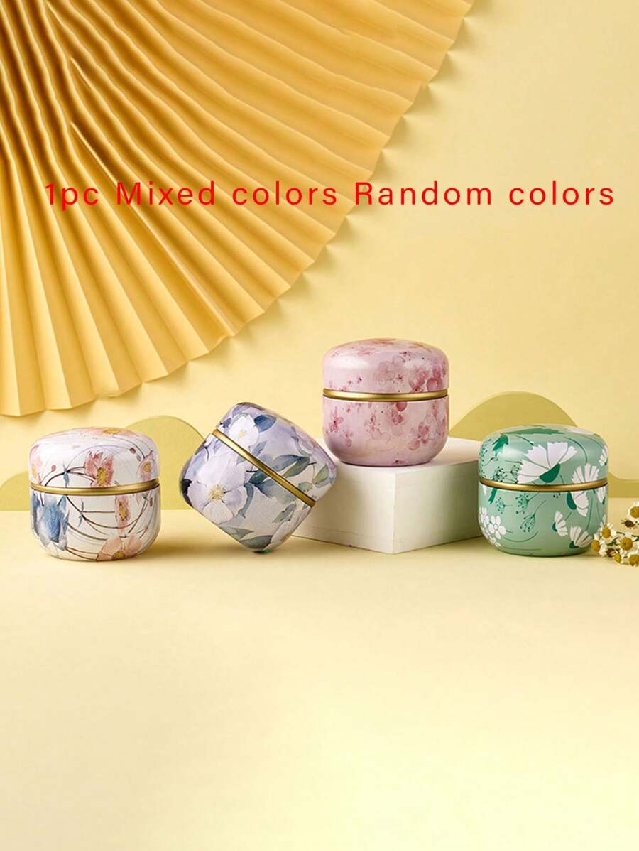 1pc Random Color Mixed Metal Tea Tin, Candy Jar, Round Small Tea Canister, Gift Box - Multicolor - View 1